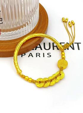 金店同款五帝钱币五路财神半镯编绳手链新中式复古手串送女友礼物