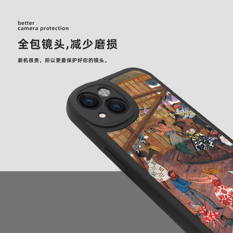 治愈文艺复古插画适用15苹果14proma手机壳13小米12华为mate60全包70卡通vivox100防摔oppo荣耀200小羊皮oppo