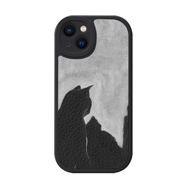 黑猫咪抽象油画风iphone16适用苹果15手机壳小米14红米K50华为nova13荣耀70潮mate60全包oppo小羊皮vivo可爱