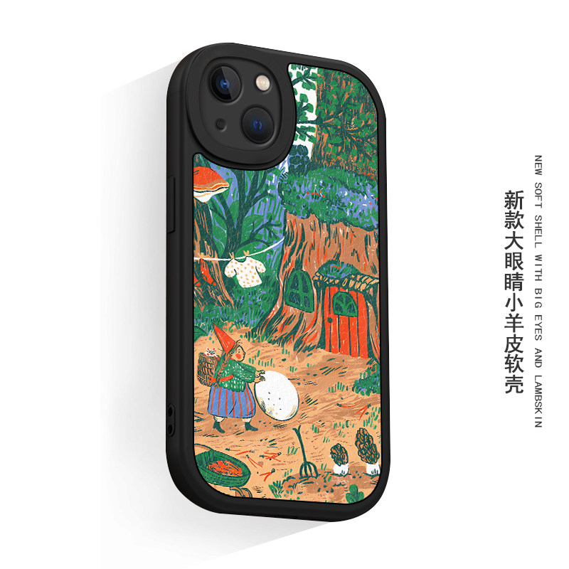 治愈文艺复古插画适用15苹果14proma手机壳13小米12华为mate60全包70卡通vivox100防摔oppo荣耀200小羊皮oppo