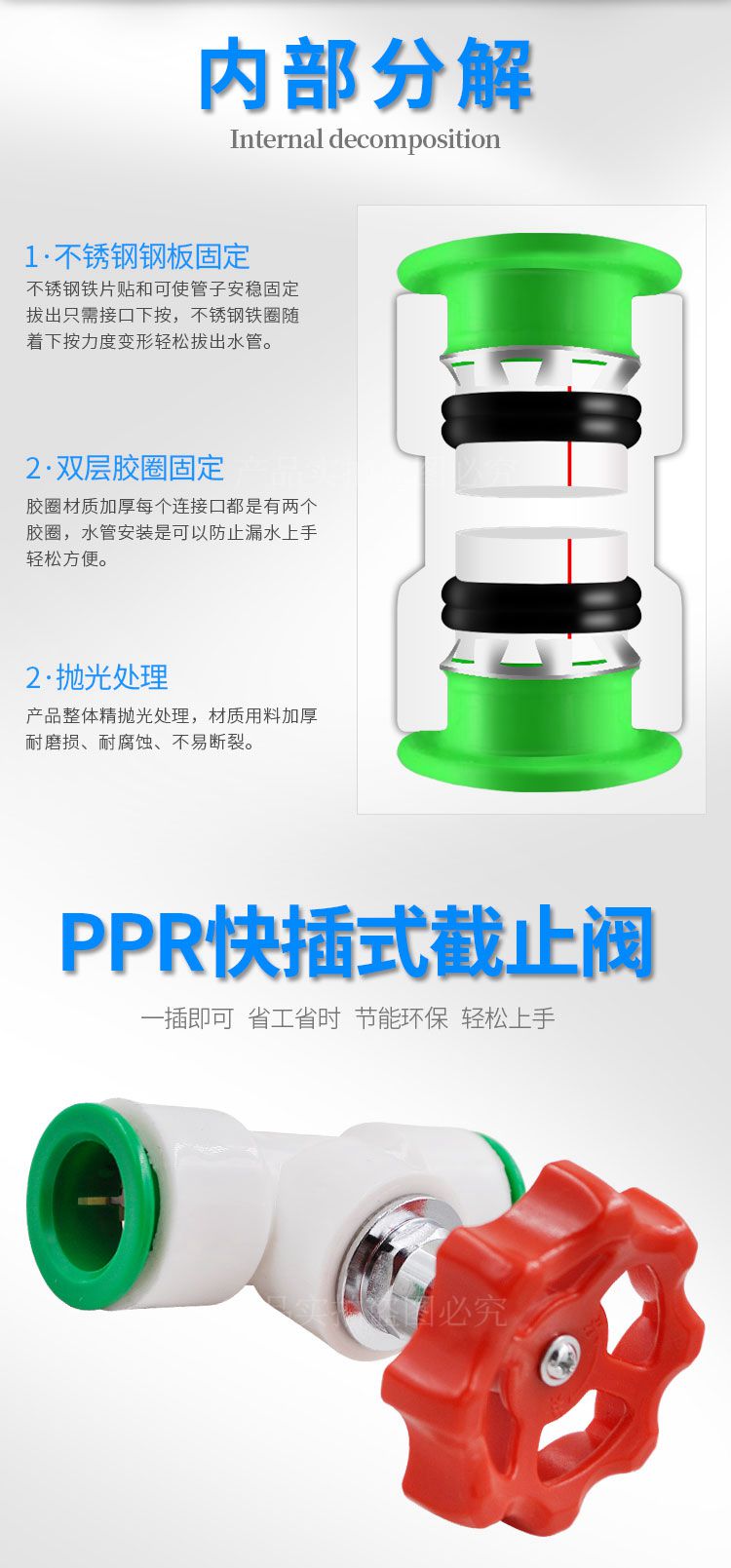 PPR/PE快接一体球阀/截止阀直插式免热熔快接双密封管材配件-图1