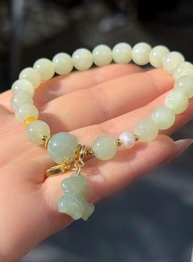 天然和田玉浅晴水8mm珠搭配小马细润木女礼物一物一图