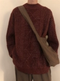 NAGAWL秋冬宽松新年款复古酒红色亮丝潮牌高级感软糯毛衣男针织衫