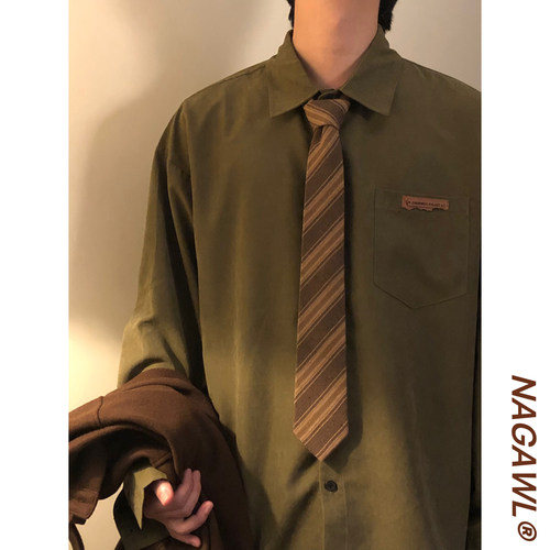 NAGAWL春秋日系复古学院风休闲百搭叠穿内搭纯色长袖衬衫上衣男女 - 图2