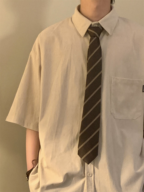 NAGAWL2025 summer loose solid color versatile college style casual short-sleeved polo collar shirt top men and women trendy