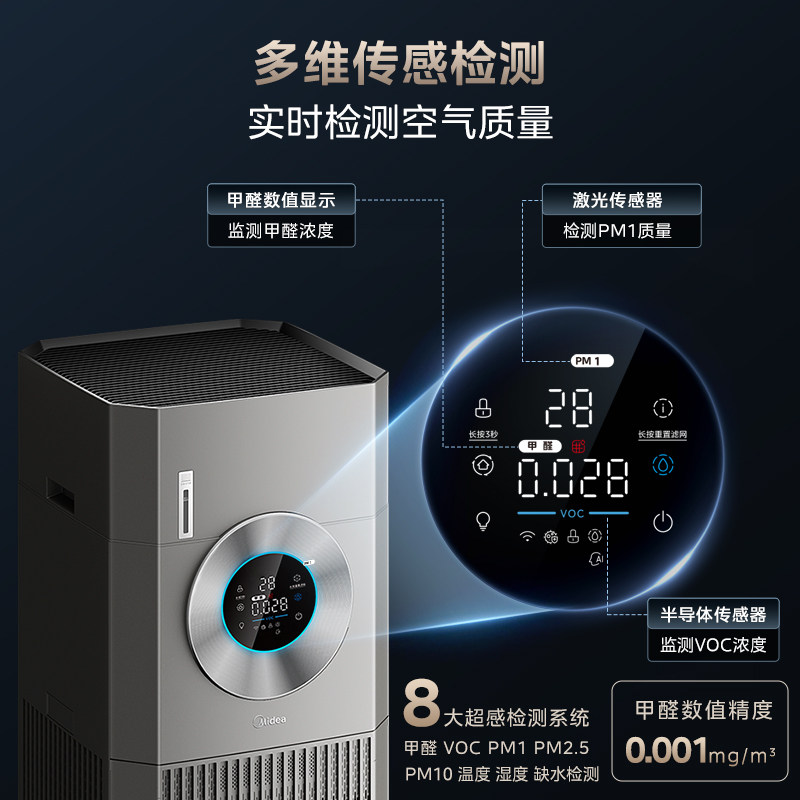 美的空气净化器T1000Pro大面积家用杀菌除醛异味无雾加湿一体机