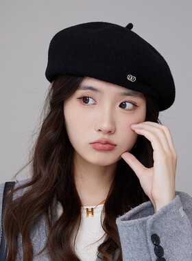 法式复古格纹秋冬保暖贝雷帽女
