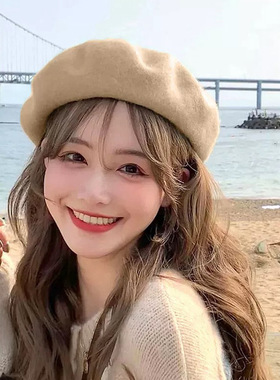 女童红色毛呢贝雷帽显脸小大头围