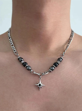 钛钢个性八芒星吊坠项链