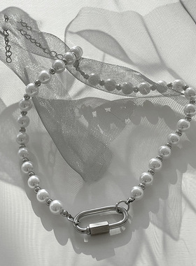 嘻哈潮流高级感重工珍珠钛钢项链