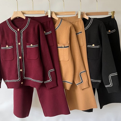 妈妈秋装气质针织套装中年女装短款外套中老年新款阔太太洋气上衣 - 图3