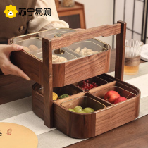 High-end walnut wood hand dried fruit box Chinese home living room nut snacks containing box multilayer candy box 2598