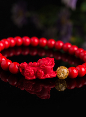红色朱砂貔貅女士佛珠送老婆手串