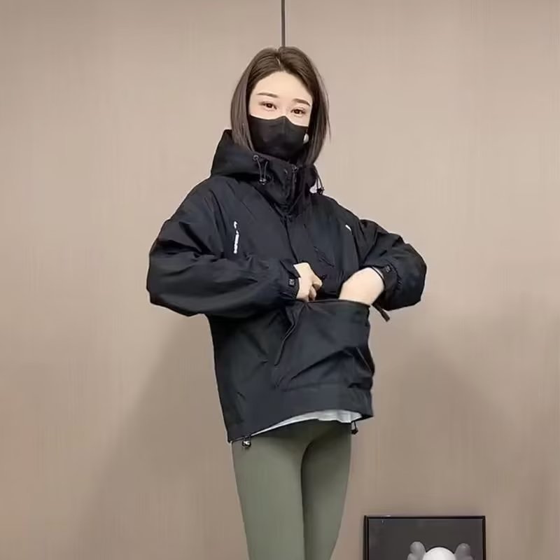 美式机能风口袋连帽套头工装夹克男女街头bf宽松休闲冲锋衣外套潮 - 图3