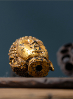 微瑕新中式仿古金色小佛头摆件