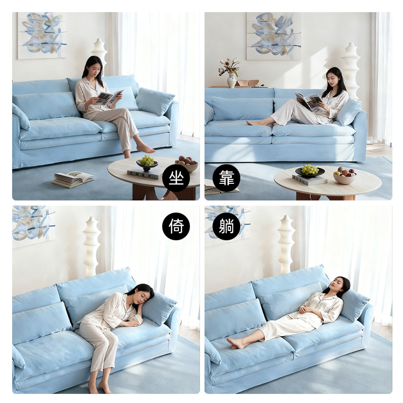 怀抱沙发侘寂风布艺客厅小户型可拆洗法式奶油风双人直排棉麻沙发 - 图3