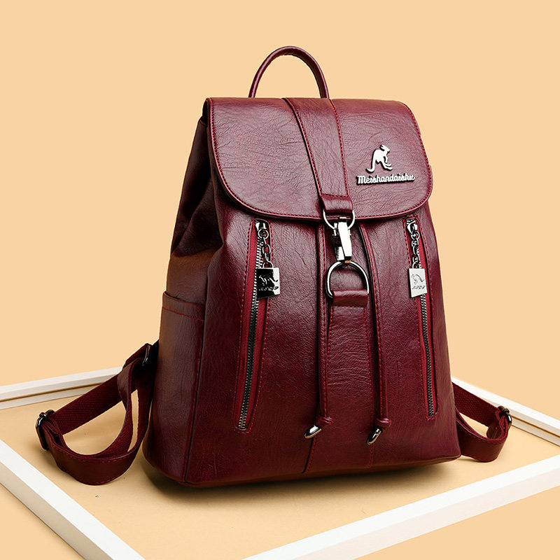 袋鼠正品真皮双肩包女2023新款时尚背包妈妈包牛皮软皮大容量旅行,淘宝优惠券,粉丝福利购,淘宝优惠卷