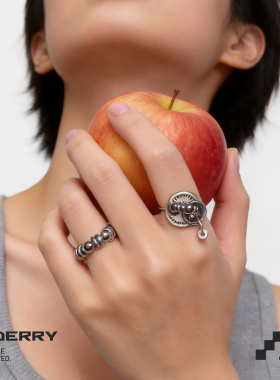 原创钛钢小众复古圆纽扣戒指包邮