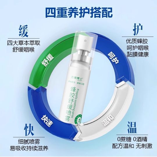 Genuine propolis soothing spray moisturizes the throat, is gentle and non-irritating, and relieves dryness F