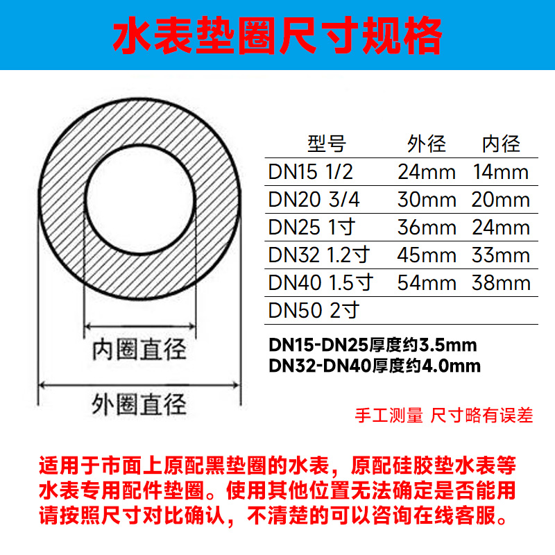 水表垫圈硅胶垫片密封圈橡胶垫片活接水表DN15DN20接头平垫1寸40 - 图1