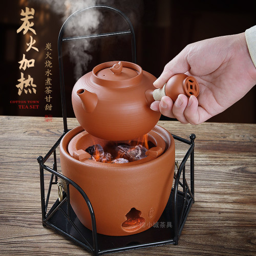 棉小城温茶器红泥烧碳炉砂铫壶家用户外煮水木炭围炉煮茶高端全套 - 图3