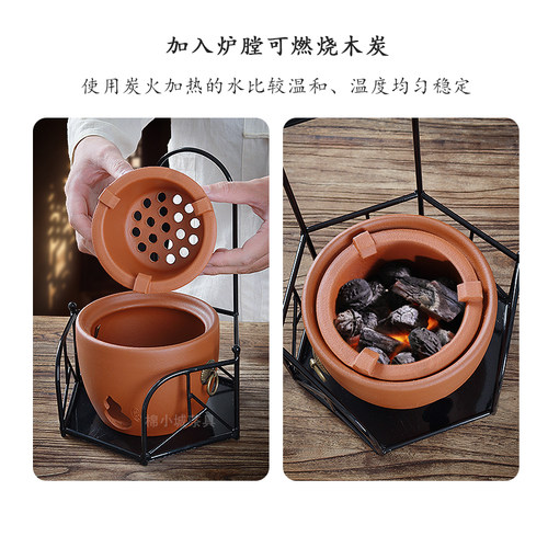 棉小城温茶器红泥烧碳炉砂铫壶家用户外煮水木炭围炉煮茶高端全套 - 图2