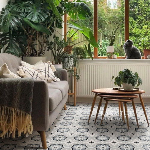 蓝色复古小花砖法式瓷砖厨房卫生间墙砖浴室阳台玄关院子防滑地砖 - 图0