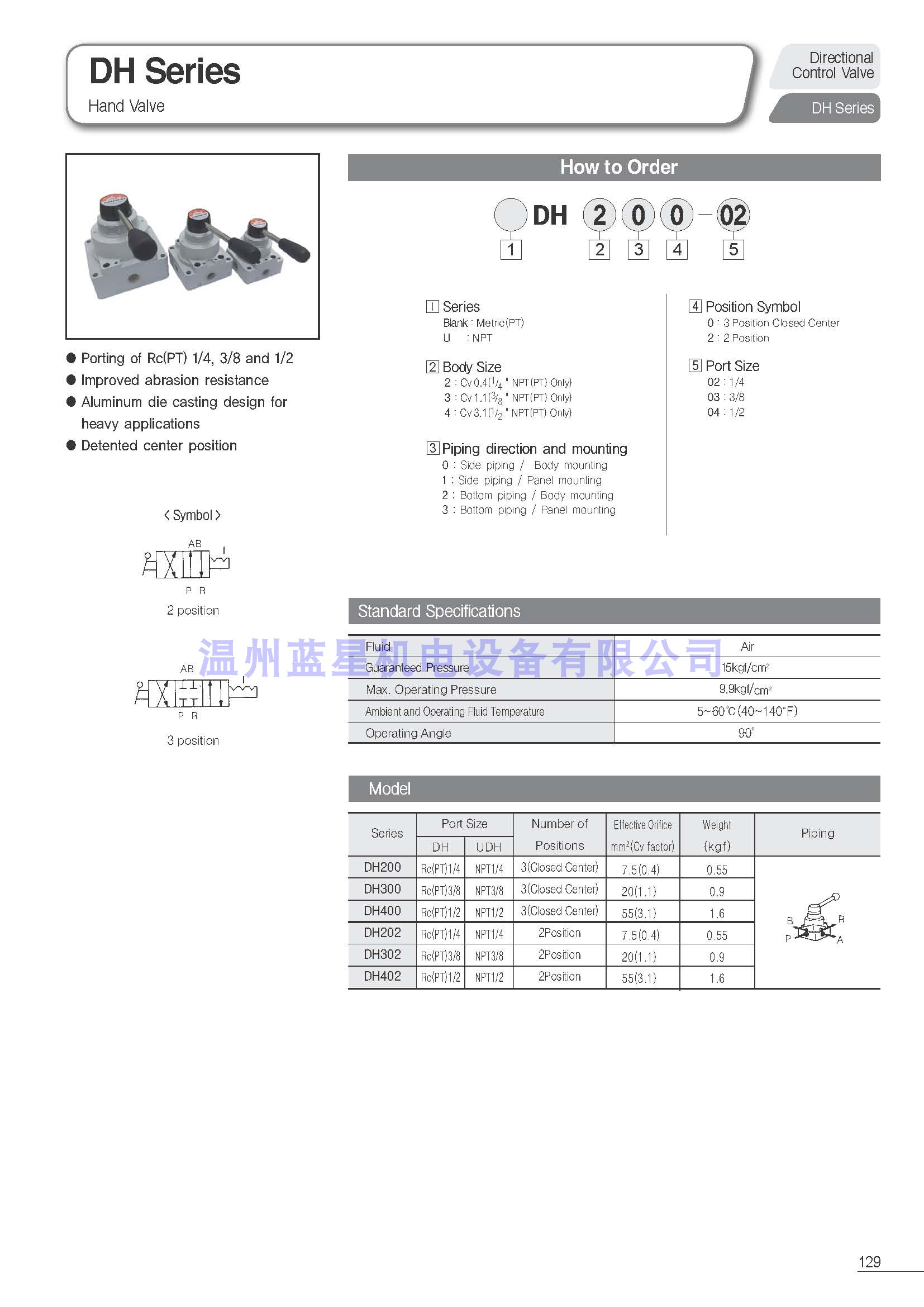 TPC机械阀手板阀 DH200-02 DH202-02 DH300-03 DH302-03 DH400-04 - 图1