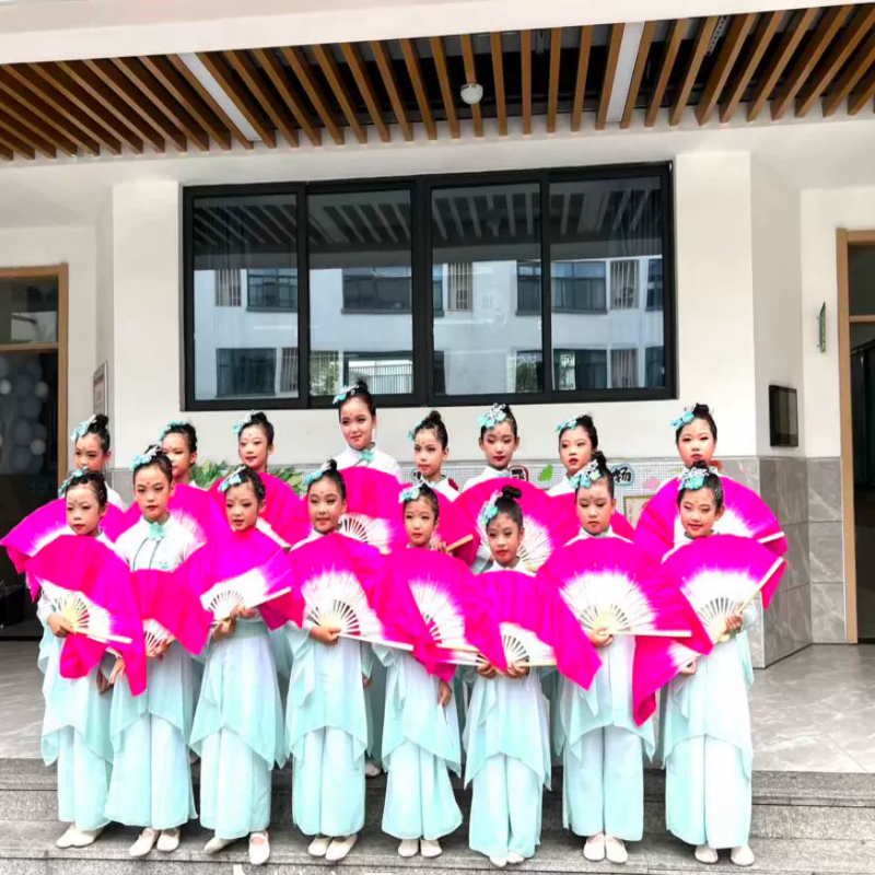 茉莉花舞蹈扇子成人双面跳舞扇儿童表演扇双面玫红学生渐变秧歌扇 - 图0