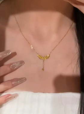 金色天使之翼流苏锁骨链不掉色