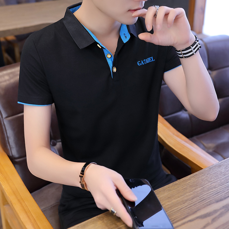 夏季男士有领短袖T恤衫衬衫带领子tx休闲衣服男装宽松翻领polo衫-图0