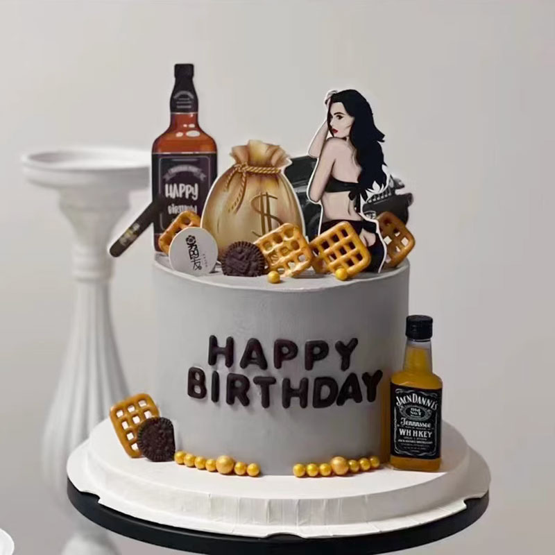 健身男生日蛋糕装饰摆件插牌网红ins同款饼干车轮酒瓶钱袋子插件