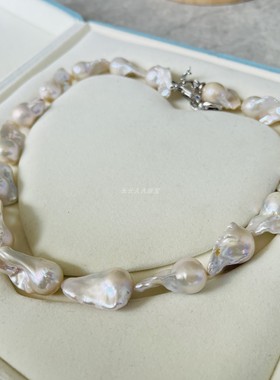 白色水滴巴洛克天然珍珠项链轻奢随性而为百搭925扣头链