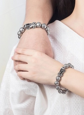 招财金钱貔貅八卦手链男女念珠仿泰银复古镀999手串绳子108颗