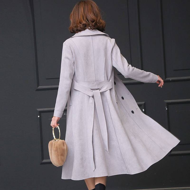 赫本春秋季麂中长款风衣鹿皮绒大衣 卡蒂贝妮服饰风衣