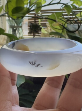 花语玉髓 天然海洋玉髓马料水墨黑花玛瑙手镯加厚版圈口55mm
