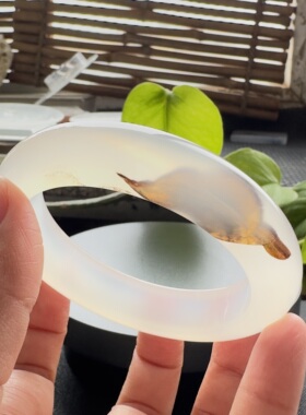 花语玉髓 天然海洋玉髓马料高冰水墨象形长寿龟玛瑙手镯58.5mm