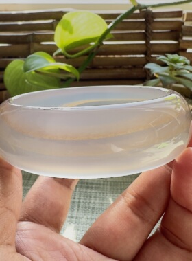 花语玉髓 天然海洋玉髓马料高冰双线满圈朱砂玛瑙手镯圈口59.5mm