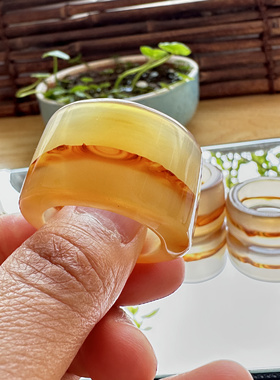 花语玉髓 巴西老料满圈景观扳指同料4个