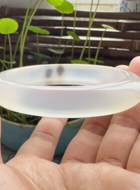 花语玉髓 天然海洋玉髓冰透油润马料草花象形一双慧眼玛瑙手镯58