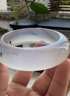 花语玉髓 天然海洋玉髓马料高冰水墨泼墨画玛瑙手镯55mm