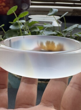 花语玉髓 天然海洋玉髓马料高冰草花象形一艘小船玛瑙手镯圈口60