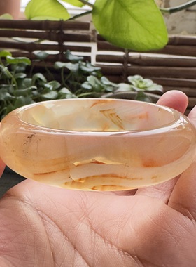 花语玉髓 天然海洋玉髓马料龙纹花瓣玛瑙手镯加宽加厚版60mm