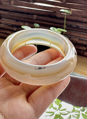 花语玉髓 天然海洋玉髓马料草花黄冰加宽加厚版玛瑙手镯圈口53.5