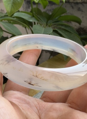 花语玉髓 天然海洋玉髓马料草花飘逸草花小金鱼玛瑙手镯圈口58mm
