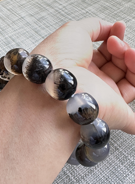 花语玉髓 天然海洋玉髓马料发丝珠子手串15mm.