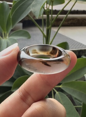花语玉髓 天然巴西老料高冰水墨泼墨画玛瑙扳指戒圈19.5mm