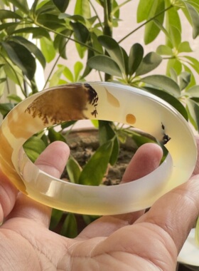 花语玉髓 天然海洋玉髓马料黄冰草花玛瑙手镯61.5mm