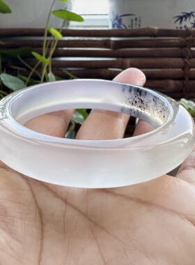 花语玉髓天然海洋玉髓马料高冰油润加厚版泼墨画玛瑙手镯圈口55.5