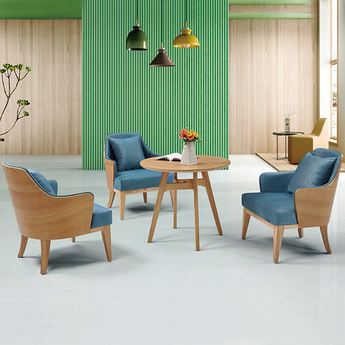 一桌四椅组合洽谈桌椅简约现代商务办公会客接待售楼部实木休闲椅 - 图2